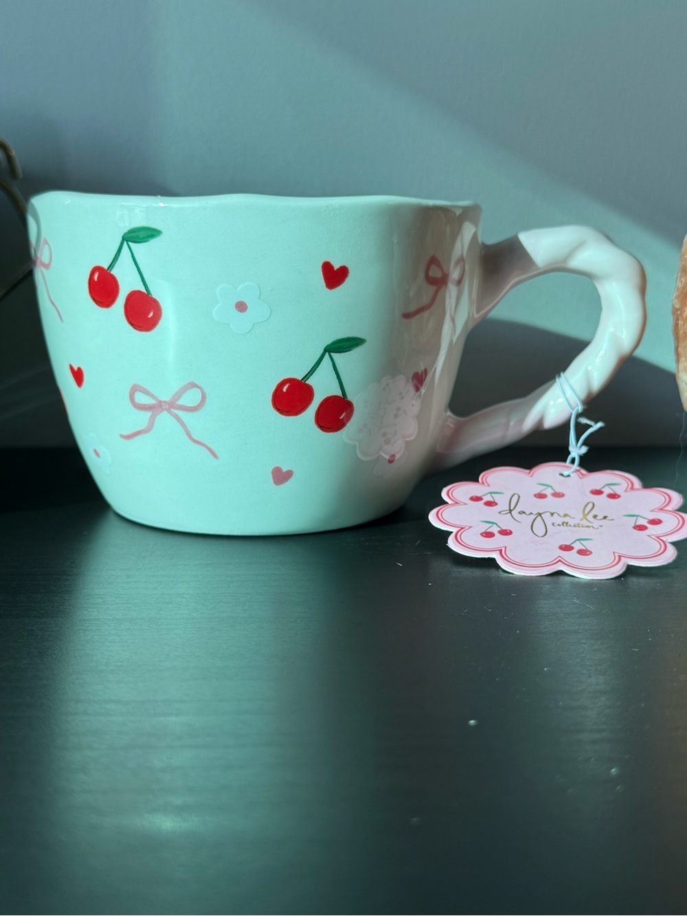 Dayna Lee Collection Cherry Bow Coffee Mug NWT Ceramic Pink Handle